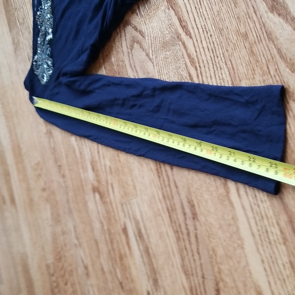 (M) Forever 21 Navy Blue Beaded Accent On Shoulder Ruched Dress 100% Rayon Shell - Picture 7 of 8